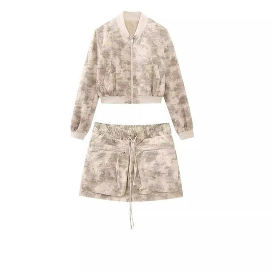 Women's Printed Jacket/Mini Short Skirt Set