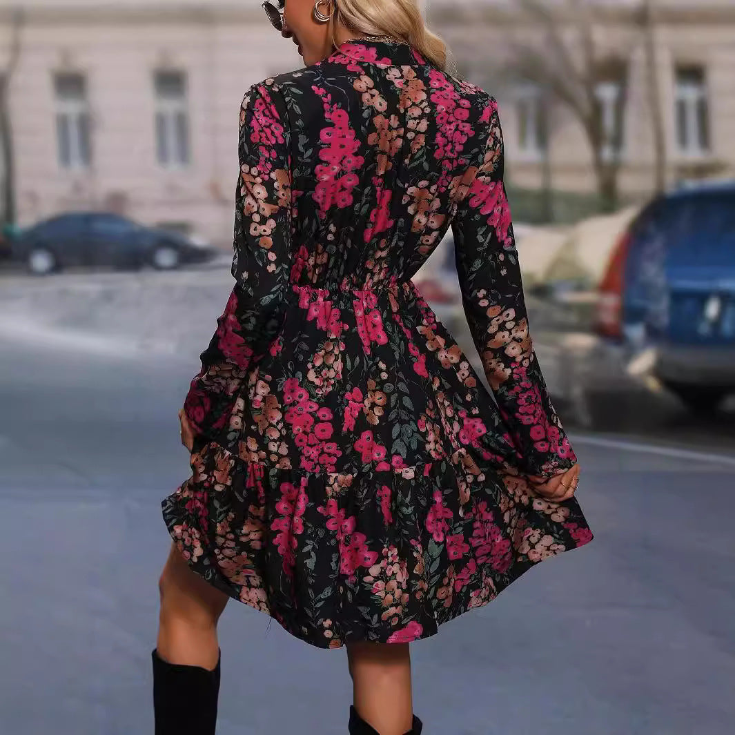 Woman's Printed Shirt Flare Dress