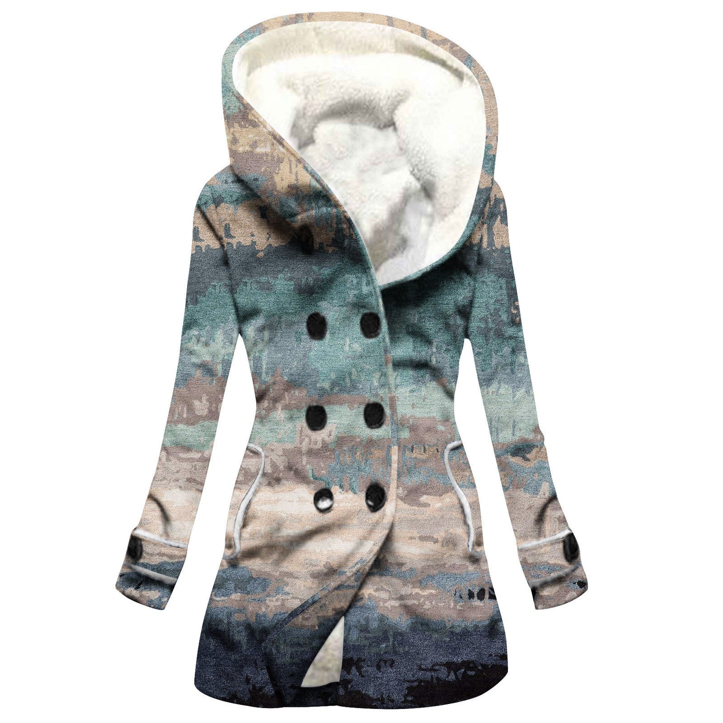 Women's Windbreaker Winter Thickened Imitation Lamb Stitching Floral Hooded