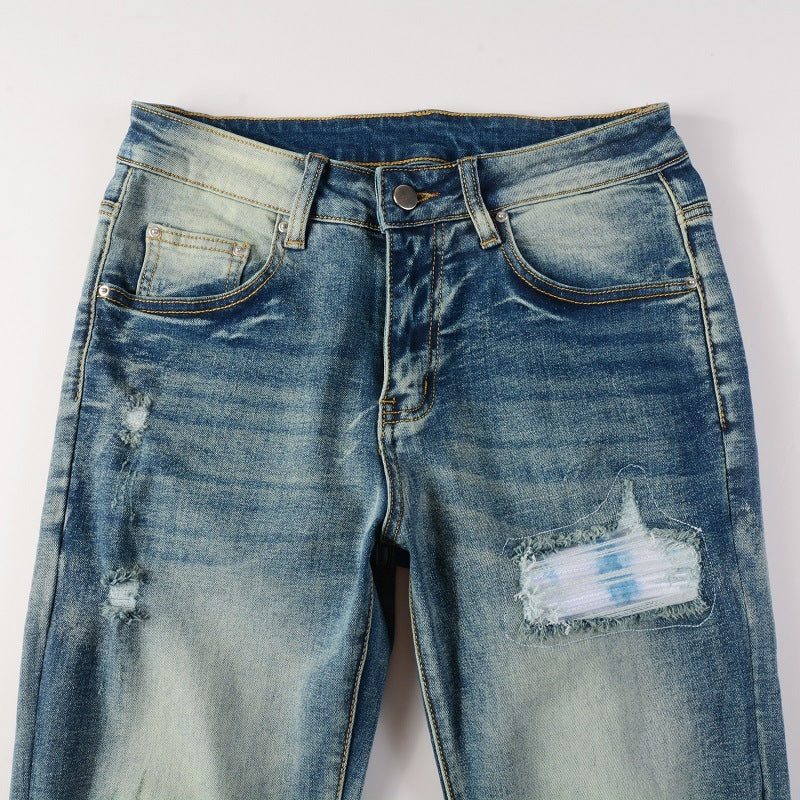 Men's Ripped Patch Denim Jeans