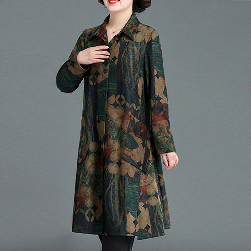 Women's Clothing Spring And Autumn Floral Print Trench Coat