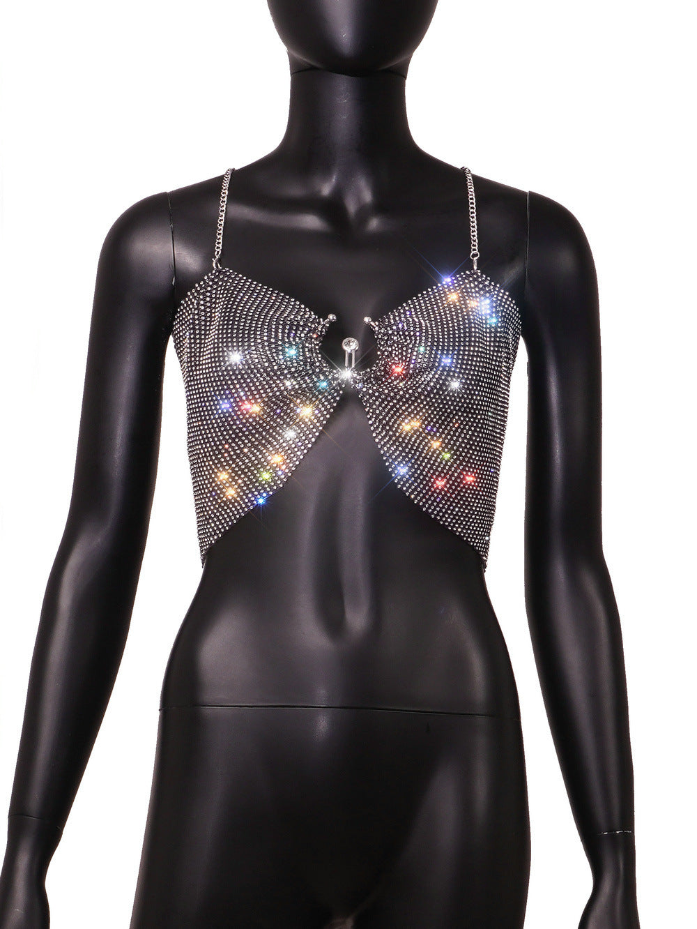 Woman's Rhinestone Grid Super Shiny Vest Top