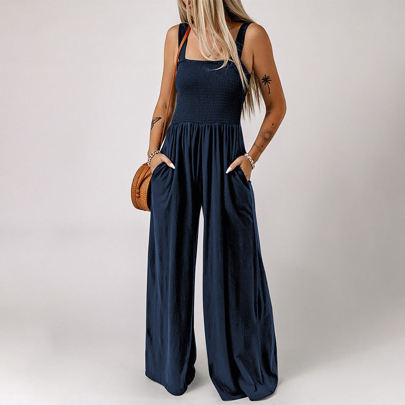 Woman's High Waist Wide Leg Square Neck Jumpsuit/4 Colors