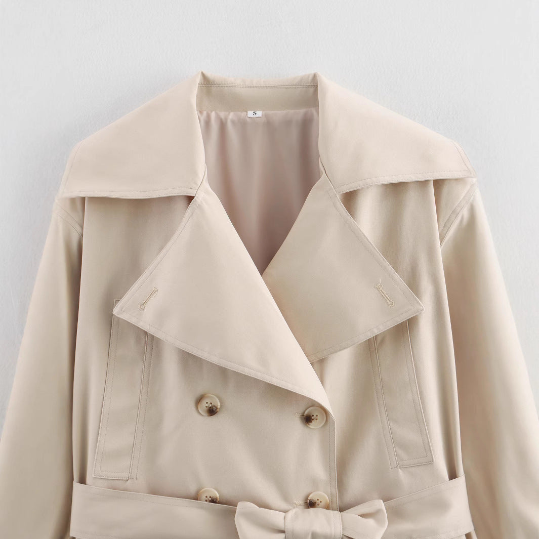 Simple All-matching Short Series Belt Long Sleeve Trench Coat Jacket