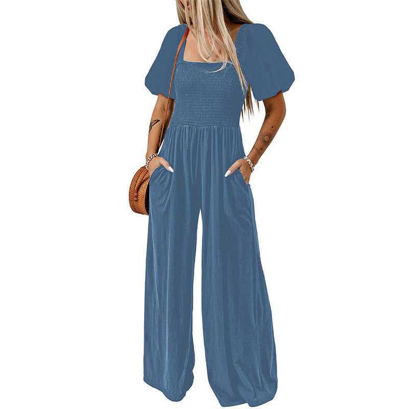 Women's Square Collar Short Sleeve Jumpsuit/8 Colors