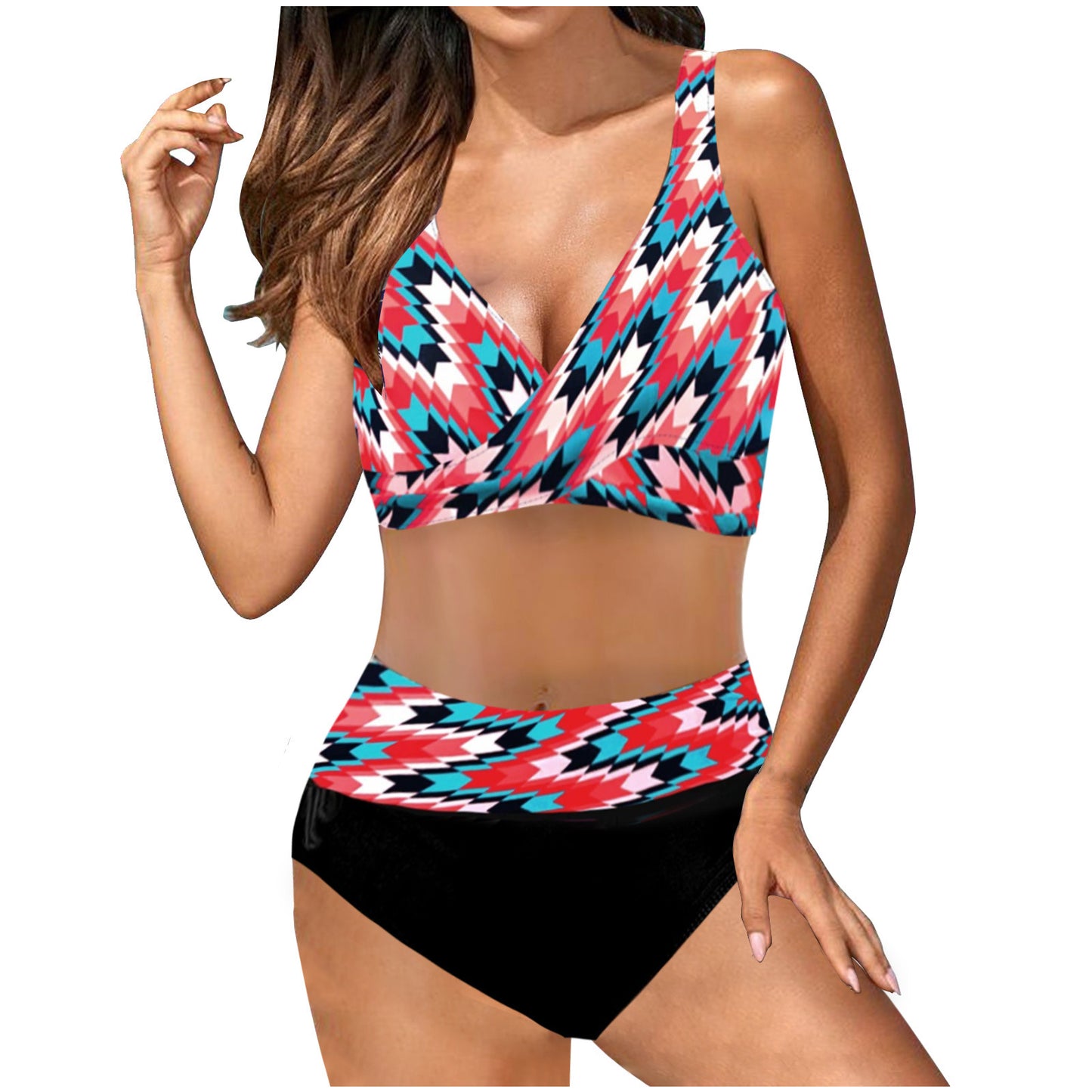 Woman's High Waist Lace-up Multicolor Bikini/4 Colors