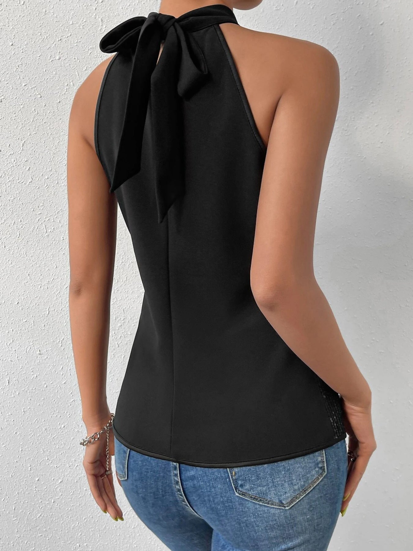 Woman's Sequence Halter Off-shoulder Top