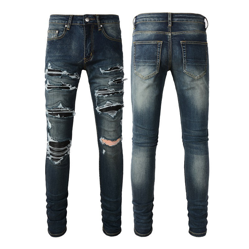 Men's Patchwork Ripped Jeans