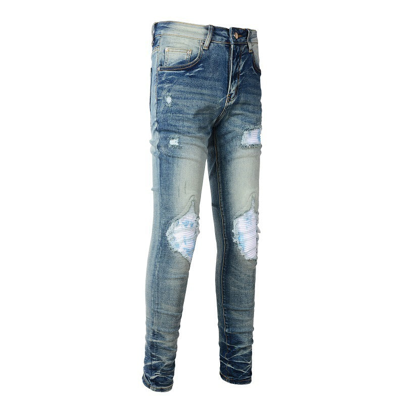 Men's Ripped Patch Denim Jeans