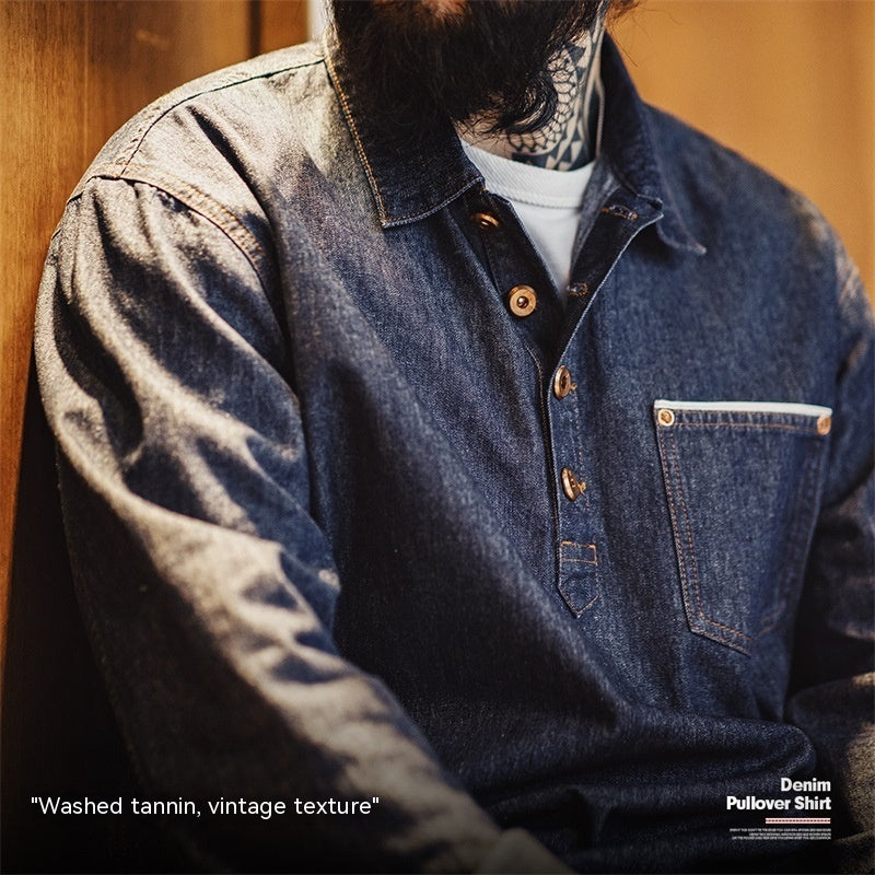 Men's Pullover Half Botton Denim Shirt
