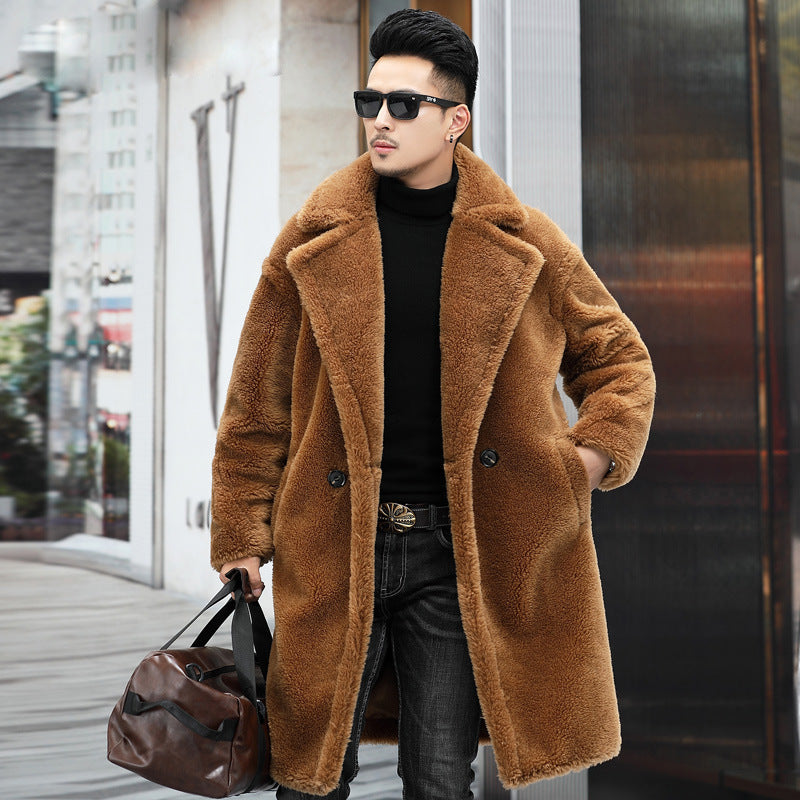 Men's Thick Cashmere Long Fur Coat/2 Colors