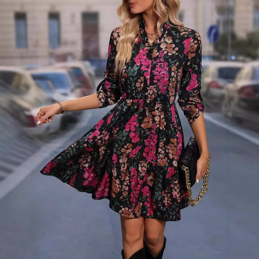 Woman's Printed Shirt Flare Dress