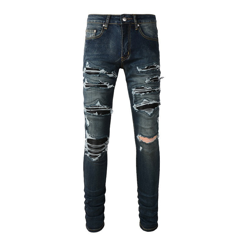 Men's Patchwork Ripped Jeans