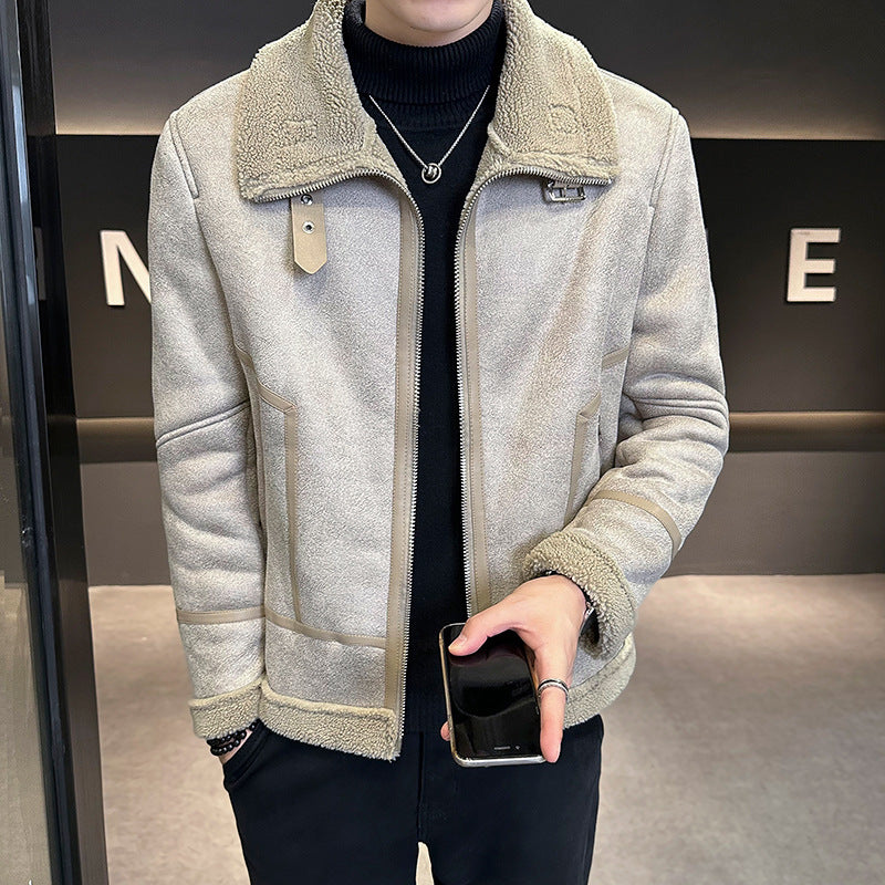 Men's Integrated Lamb Fur Fleece-lined Leather Coat /3 Colors