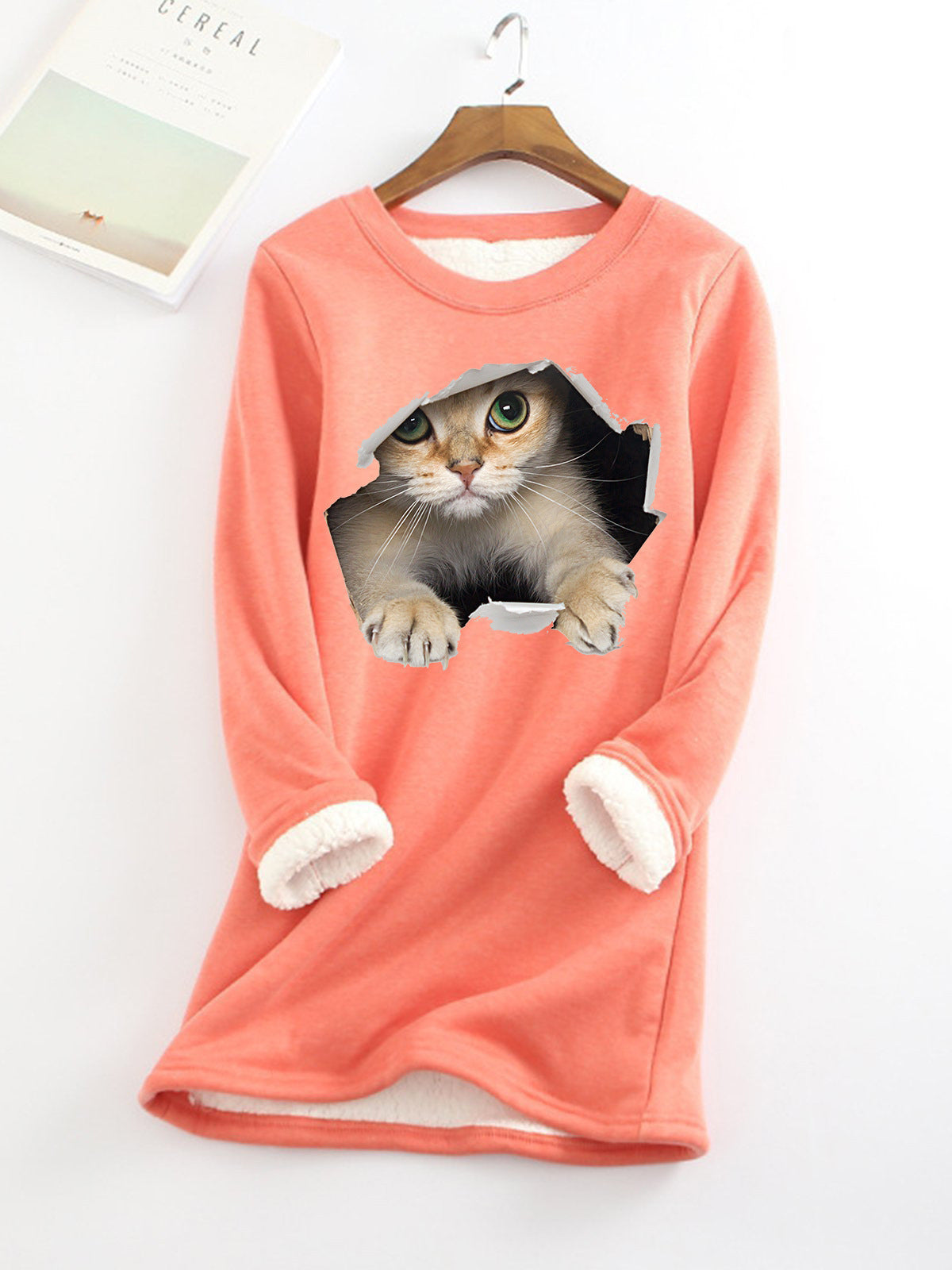 Woman's Fleece-lined 3D Print Kitten Top/12 Colors