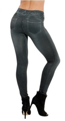 Woman's Fake Pocket Corset Denim Leggings/3 Colors