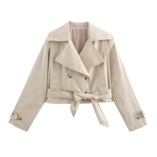 Simple All-matching Short Series Belt Long Sleeve Trench Coat Jacket