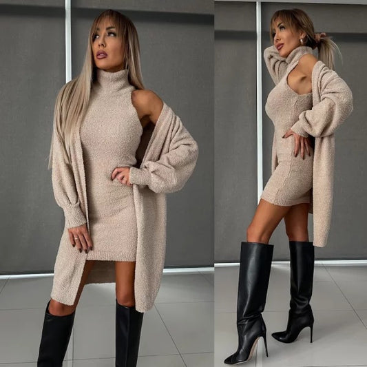 Woman's Fleece-lined Thick Sweater Dress/3 Colors