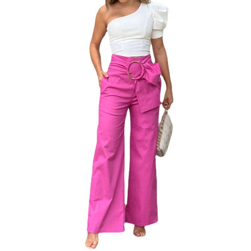 Women's Puff Shoulder Sleeve Top/ Wide Leg Pants Two-piece Set
