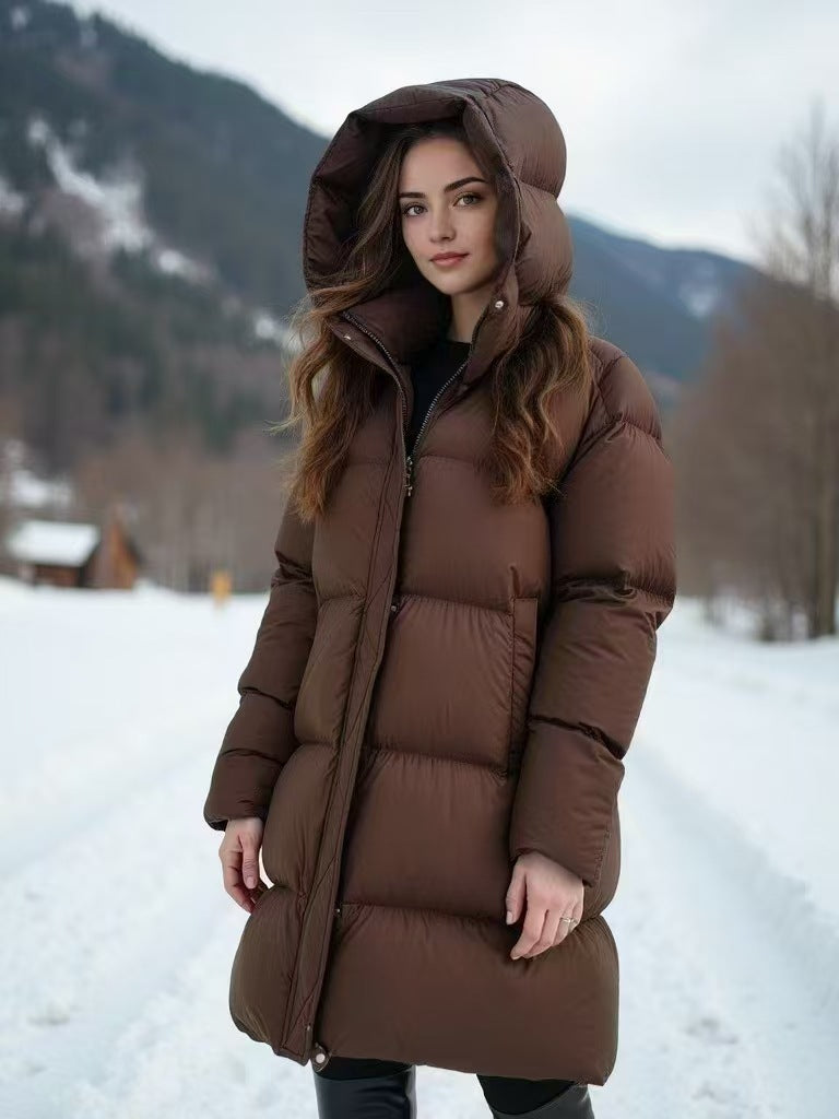 Woman's Hooded Double Zipper Duck Down Jacket/4 Colors