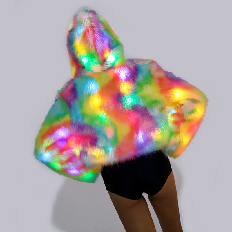 Woman's Cropped Zip Up Hoodie With LED Lights