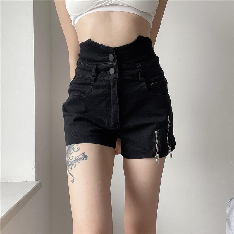 Women's High Waist Design Denim Zipper Shorts/2 Colors