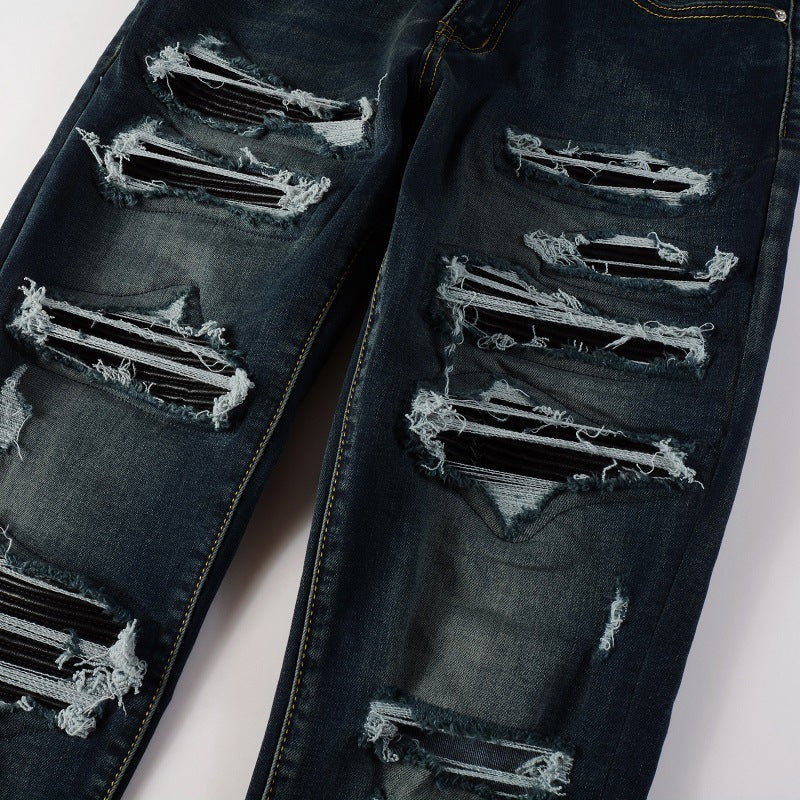 Men's Patchwork Ripped Jeans