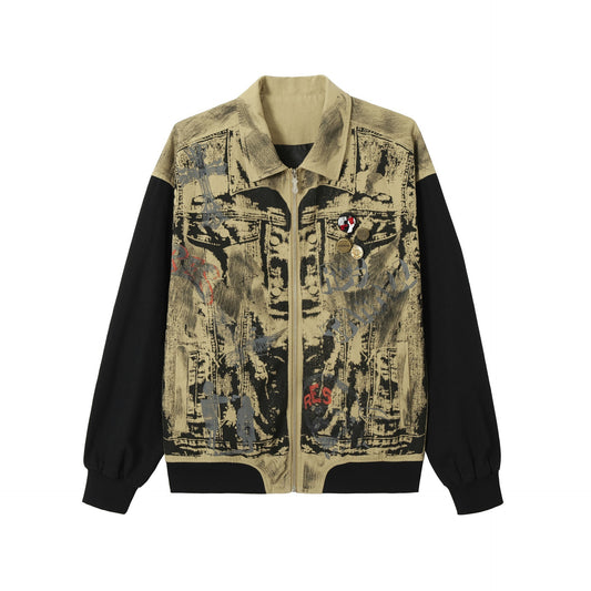 Graffiti And Badge Decoration Stitching Jacket