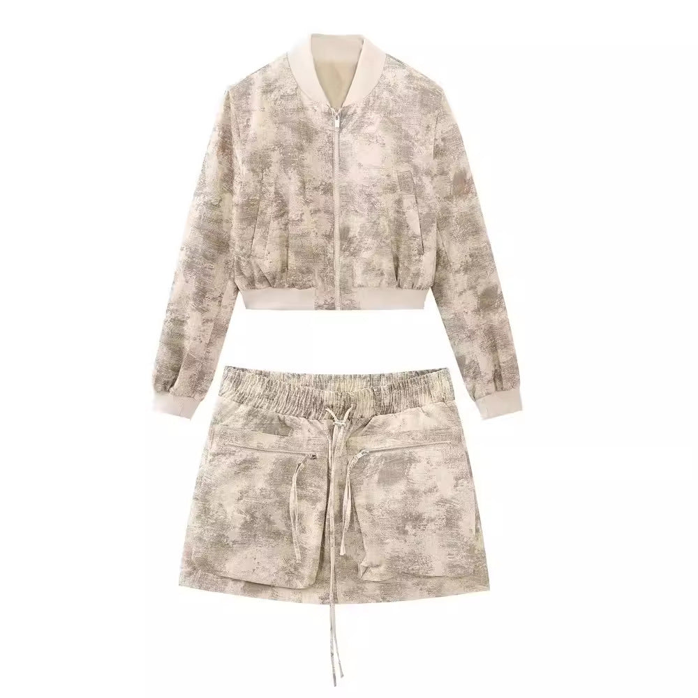 Women's Printed Jacket/Mini Short Skirt Set