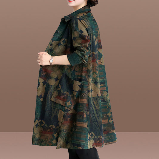 Women's Clothing Spring And Autumn Floral Print Trench Coat