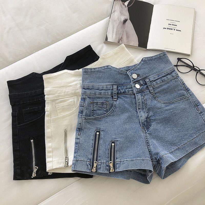 Women's High Waist Design Denim Zipper Shorts/2 Colors