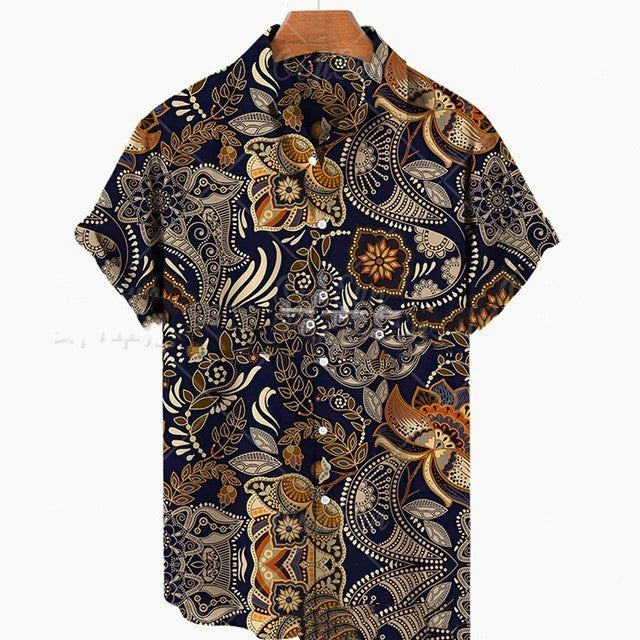 Men's 3D Digital Printed Short Sleeve Button Up Shirt/11 Options