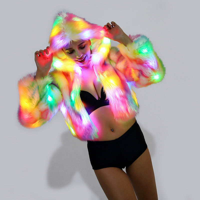 Woman's Cropped Zip Up Hoodie With LED Lights