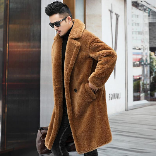 Men's Thick Cashmere Long Fur Coat/2 Colors