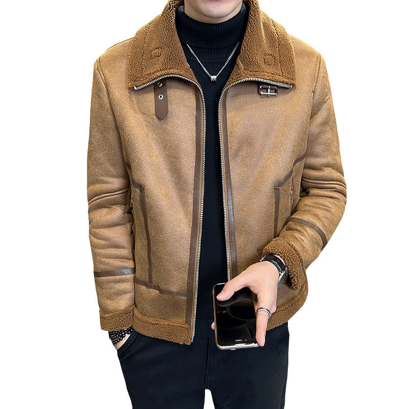 Men's Integrated Lamb Fur Fleece-lined Leather Coat /3 Colors
