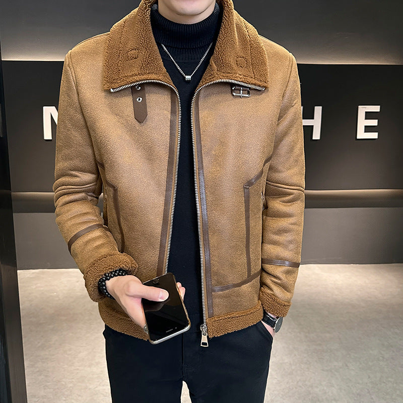 Men's Integrated Lamb Fur Fleece-lined Leather Coat /3 Colors