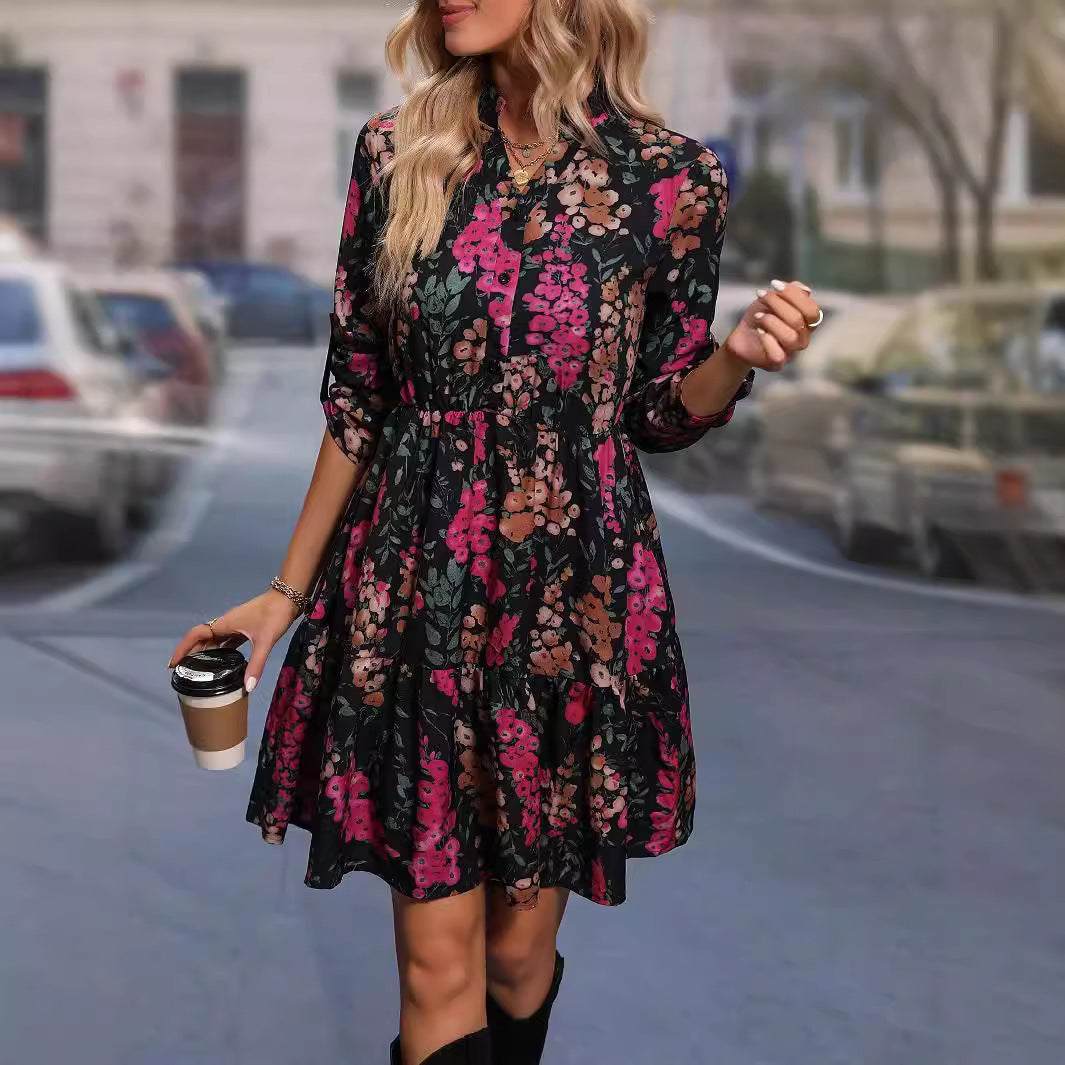 Woman's Printed Shirt Flare Dress