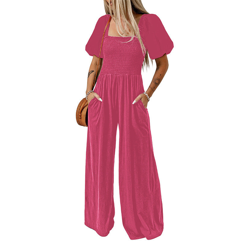 Women's Square Collar Short Sleeve Jumpsuit/8 Colors