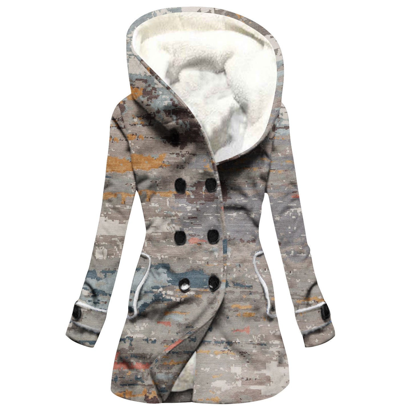 Women's Windbreaker Winter Thickened Imitation Lamb Stitching Floral Hooded