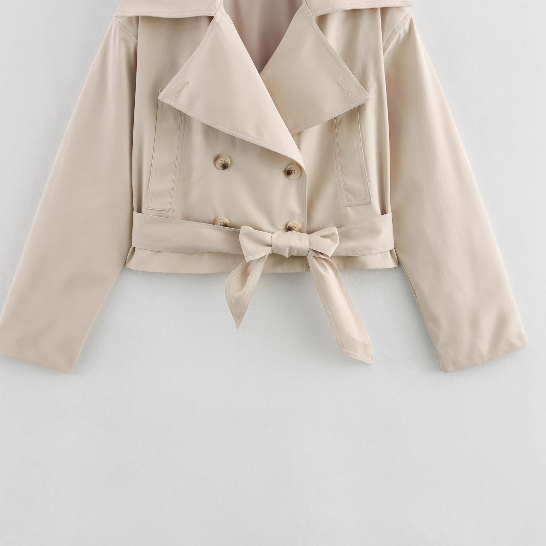 Simple All-matching Short Series Belt Long Sleeve Trench Coat Jacket