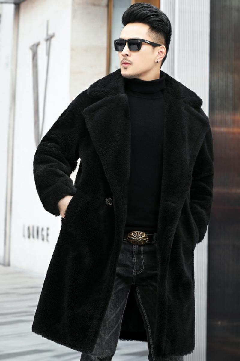 Men's Thick Cashmere Long Fur Coat/2 Colors