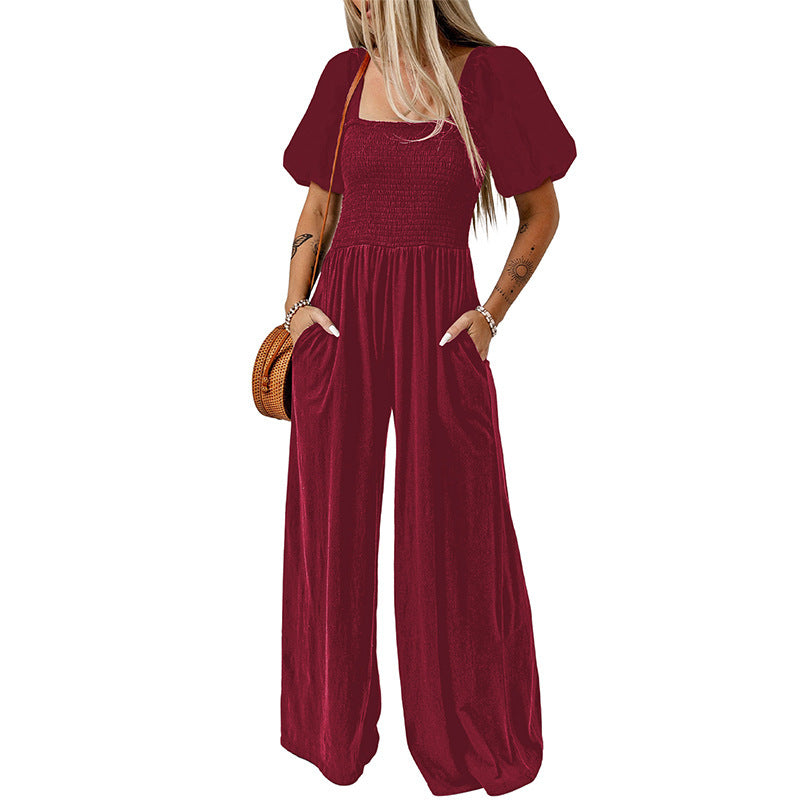 Women's Square Collar Short Sleeve Jumpsuit/8 Colors