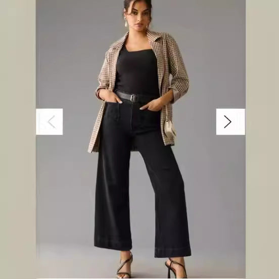 Women's Cropped Style Pocket Wide Leg Jeans/4 Colors