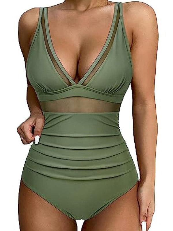 Women's One-piece Mesh Stitching Swimsuit/6 Colors