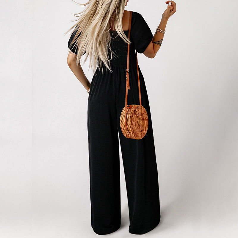 Women's Square Collar Short Sleeve Jumpsuit/8 Colors