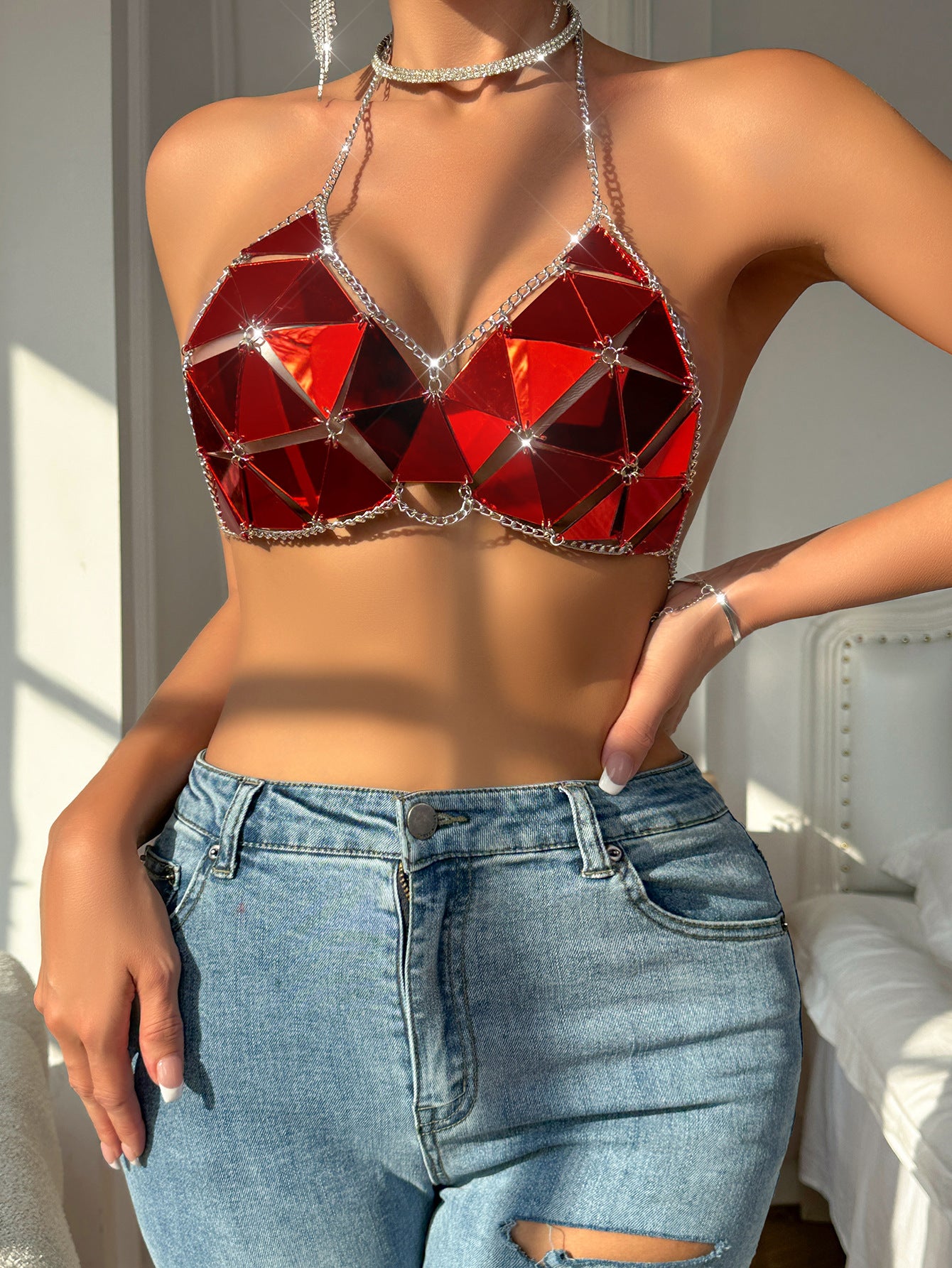 Woman's Night Club Acrylic Paillette Triangle Top/7 Colors