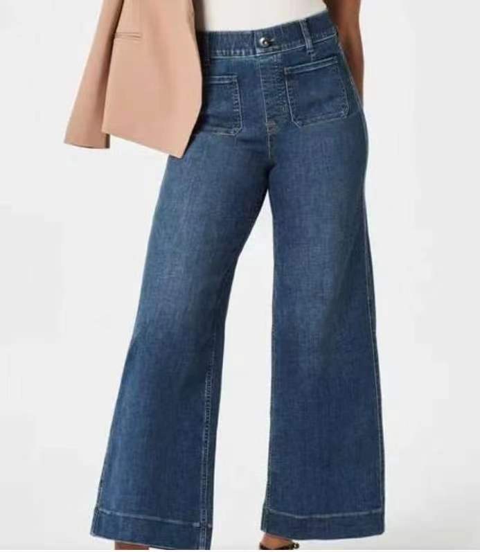 Women's Cropped Style Pocket Wide Leg Jeans/4 Colors