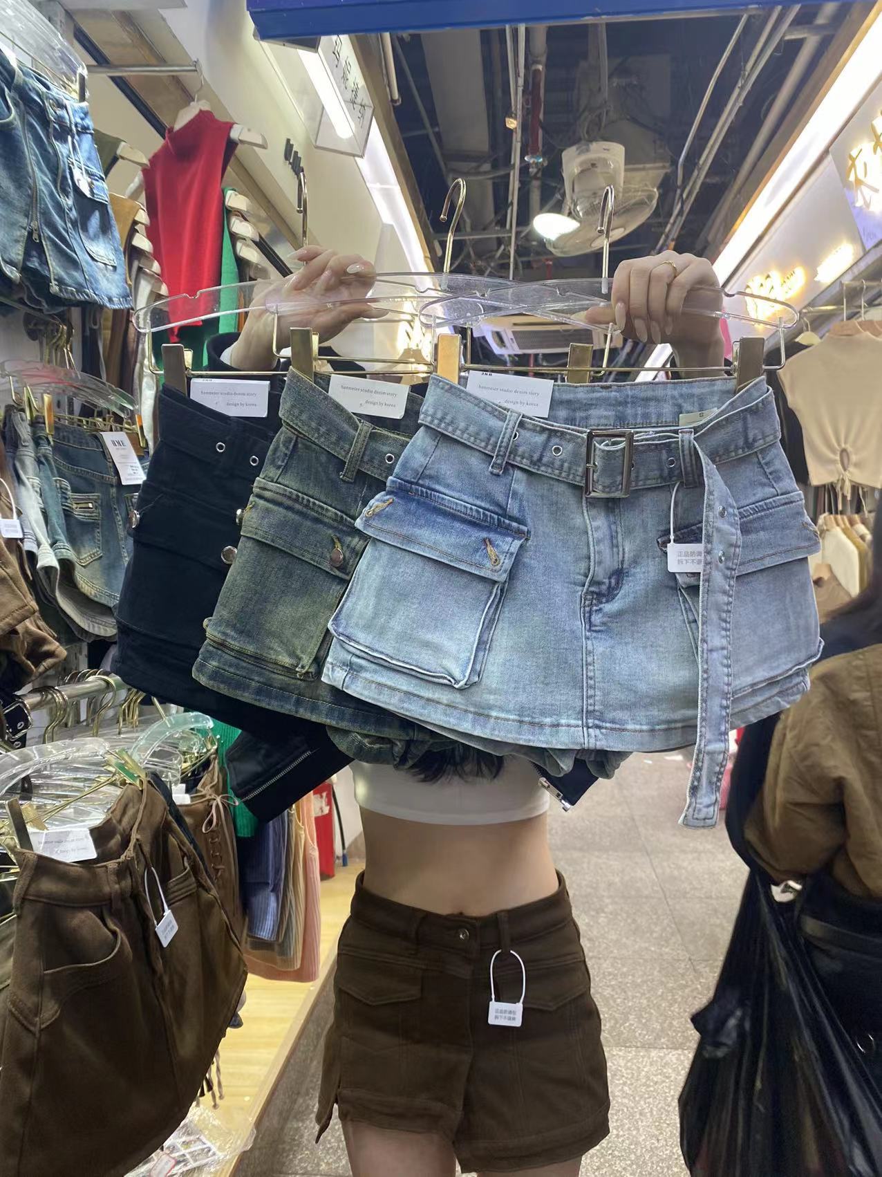 Woman's Denim Belt Tie Shorts/3 Colors