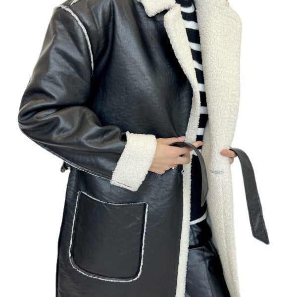 Woman's Leather Thick Trench Coat