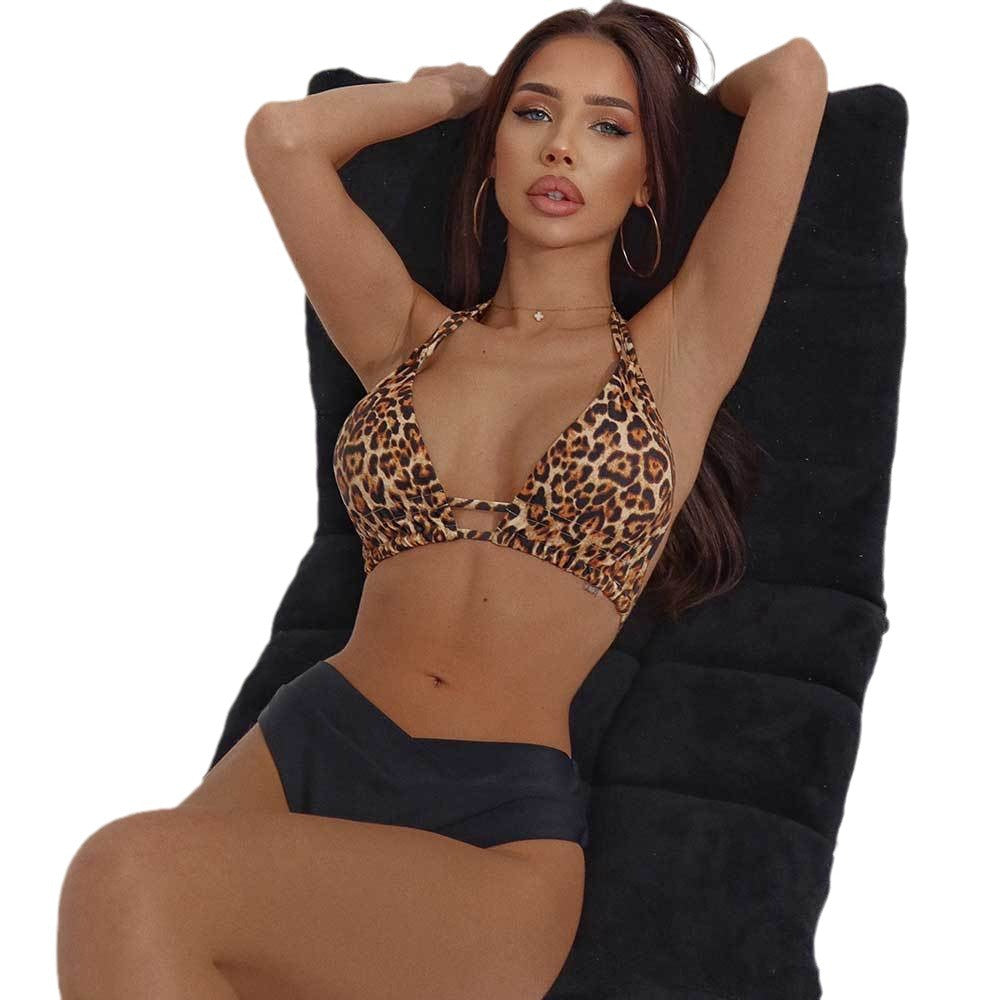 Woman's Leopard Print Split Two Peice Swimsuit
